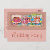 Cake Art Peach Birthday Party Invitation Uitnodiging Briefkaart (Voorkant / Achterkant)