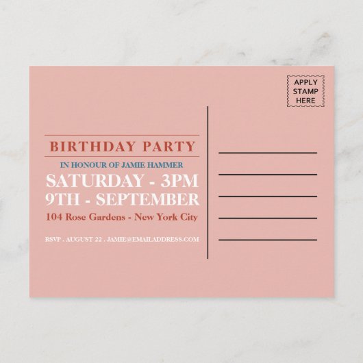 Cake Art Peach Birthday Party Invitation Uitnodiging Briefkaart (Achterkant)
