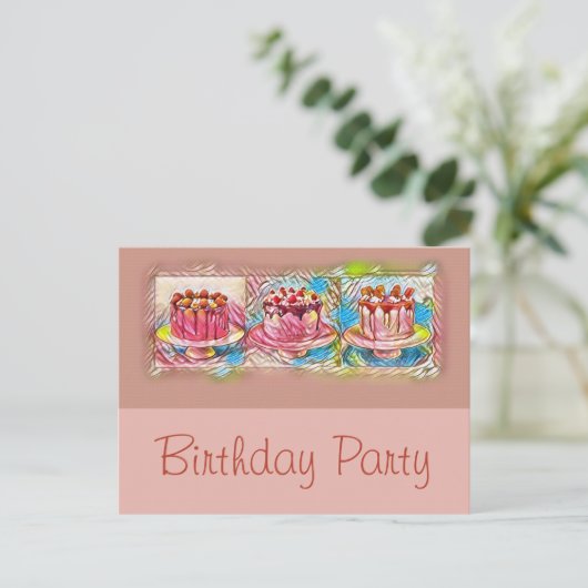 Cake Art Peach Birthday Party Invitation Uitnodiging Briefkaart (Staand voorkant)