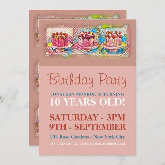 Cake Art Peach Birthday Party Kaart (Voorkant / Achterkant)