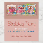 Cake Art Peach Birthday Party Wijn Etiket (Enkel label)