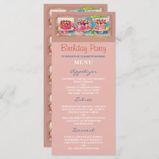 Cake Art Peach Verjaardagsfeest Menu (Voorkant / Achterkant)