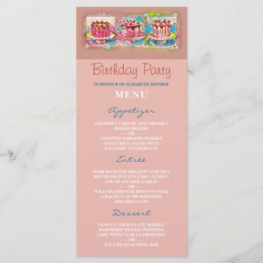 Cake Art Peach Verjaardagsfeest Menu (Voorkant)