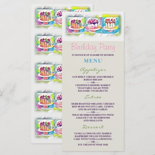 Cake Art Verjaardagsfeestje Menu (Voorkant / Achterkant)