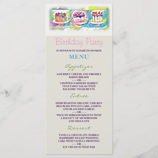 Cake Art Verjaardagsfeestje Menu (Voorkant)