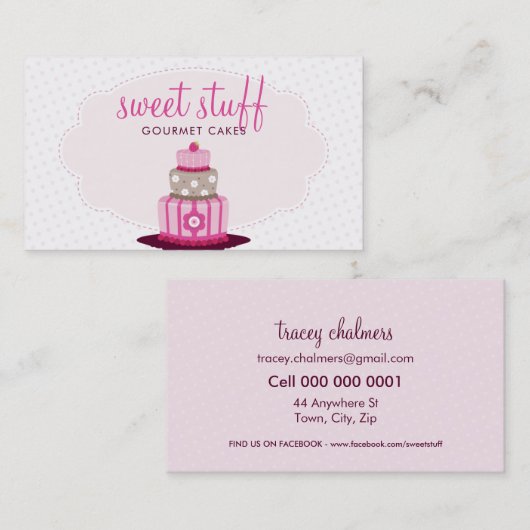CAKE BAKER schattige moderne bakkerij logo roze ch Visitekaartje (Voorkant / Achterkant)