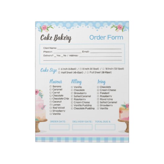 Cake Bakery Blue Bestelformulier Notitieblok (Linkerzijde)