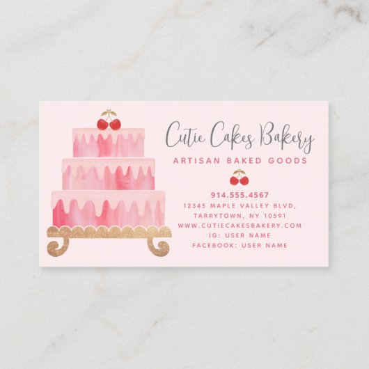 Cake Bakery Blush Pink Sprinkles Pastry Chef Chic Klantenkaartje (Achterkant)
