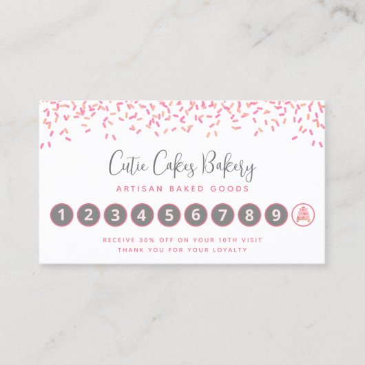 Cake Bakery Blush Pink Sprinkles Pastry Chef Chic Klantenkaartje (Voorkant)
