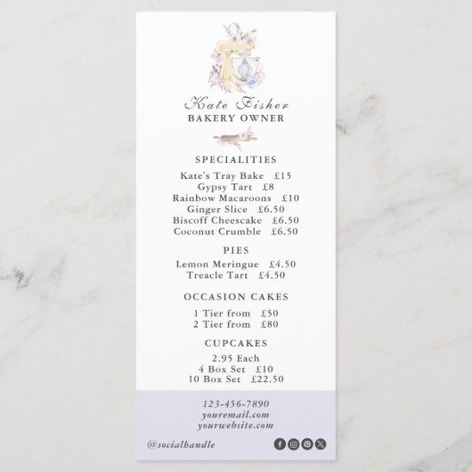 Cake Bakery Chef Marble Cafe Flat Menu Prijslijst (Achterkant)