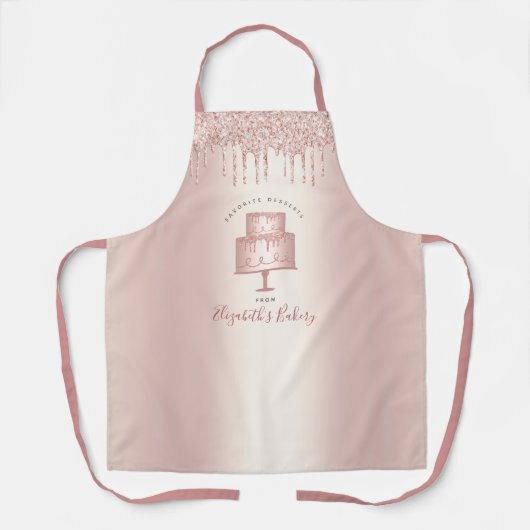 Cake Bakery Chef Roos Gold Glitter Drivers Script Schort (Voorkant)