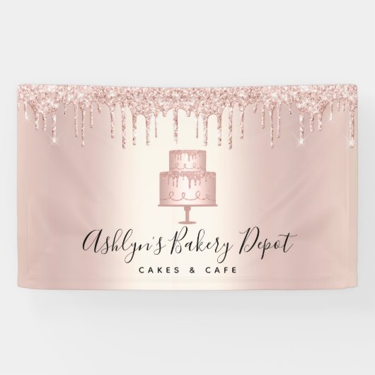 Cake Bakery Chef Roos Gold Glitter Drivers Script Spandoek (Horizontaal)