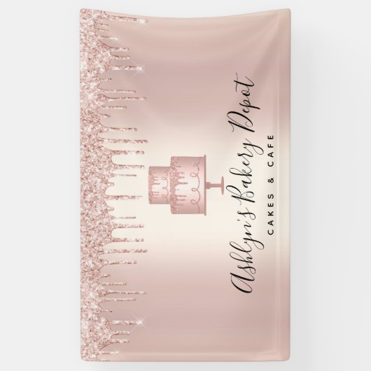 Cake Bakery Chef Roos Gold Glitter Drivers Script Spandoek (Verticaal)