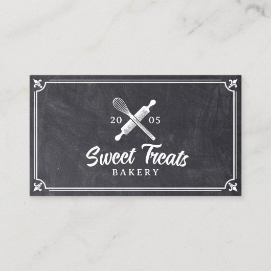 Cake Bakery Cupcake  Whisk Logo Chalkboard Visitekaartje (Voorkant)