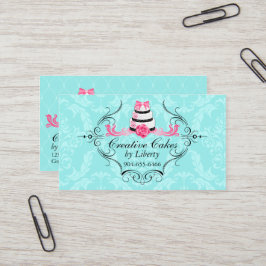 Cake Bakery Damask Aqua Pink Visitekaartje