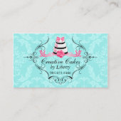 Cake Bakery Damask Aqua Pink Visitekaartje (Voorkant)