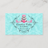 Cake Bakery Damask Aqua Pink Visitekaartje (Voorkant)