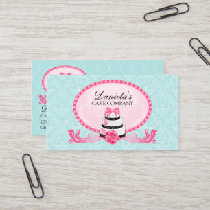 Cake Bakery Damask Aqua Pink Visitekaartje
