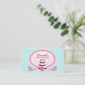 Cake Bakery Damask Aqua Pink Visitekaartje (Staand voorkant)