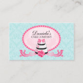 Cake Bakery Damask Aqua Pink Visitekaartje (Voorkant)