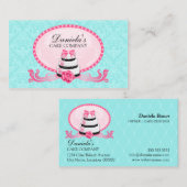 Cake Bakery Damask Aqua Pink Visitekaartje (Voorkant / Achterkant)