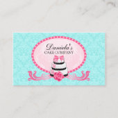 Cake Bakery Damask Aqua Pink Visitekaartje (Voorkant)