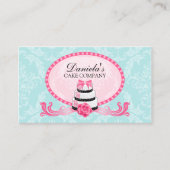 Cake Bakery Damask Aqua Pink Visitekaartje (Voorkant)
