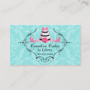 Cake Bakery Damask Aqua Roze Visitekaartjes