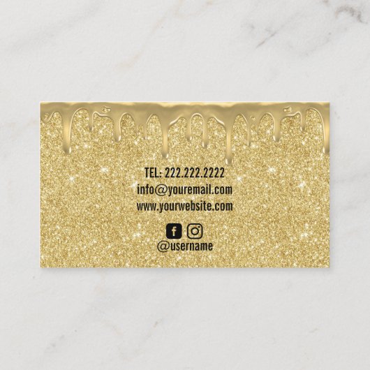 Cake Bakery Gold Drip Modern Glitter Visitekaartje (Achterkant)