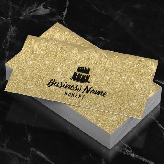 Cake Bakery Gold Drip Modern Glitter Visitekaartje