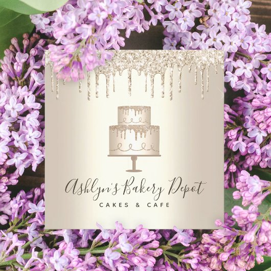 Cake Bakery Gold Glitter Drift Pastry Chef Luxury Vierkante Visitekaartje