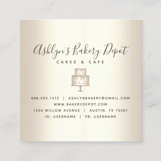 Cake Bakery Gold Glitter Drift Pastry Chef Luxury Vierkante Visitekaartje (Achterkant)
