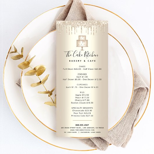 Cake Bakery Gold Glitter Pastry Chef Dessert Menu