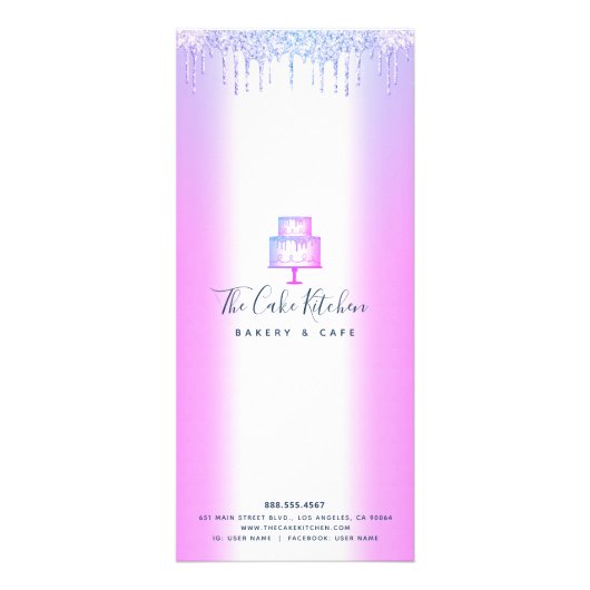 Cake Bakery Paars Glitter Drift Pastry Chef Menu (Achterkant)