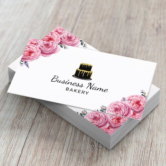 Cake Bakery Pastry Chef Elegant Floral Visitekaartje