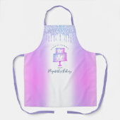 Cake Bakery Pastry Chef Paars Glitter Drip Script Schort (Voorkant)