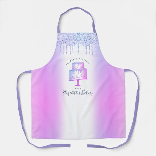 Cake Bakery Pastry Chef Paars Glitter Drip Script Schort (Voorkant)
