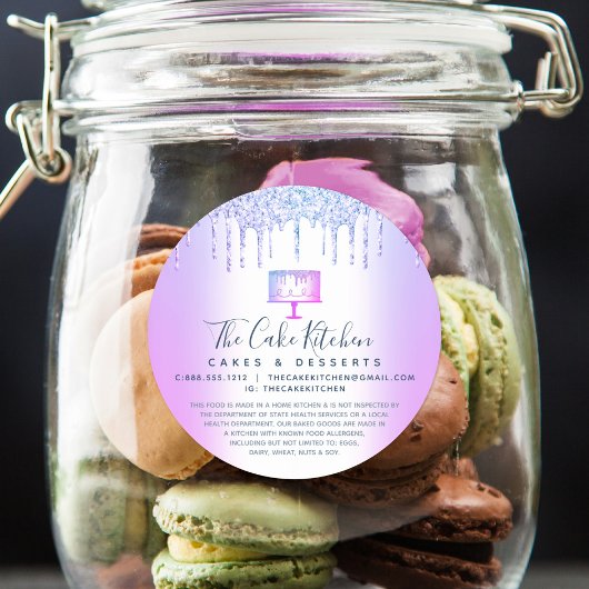 Cake Bakery Pastry Chef Paarse Glitter Drift Legal Ronde Sticker