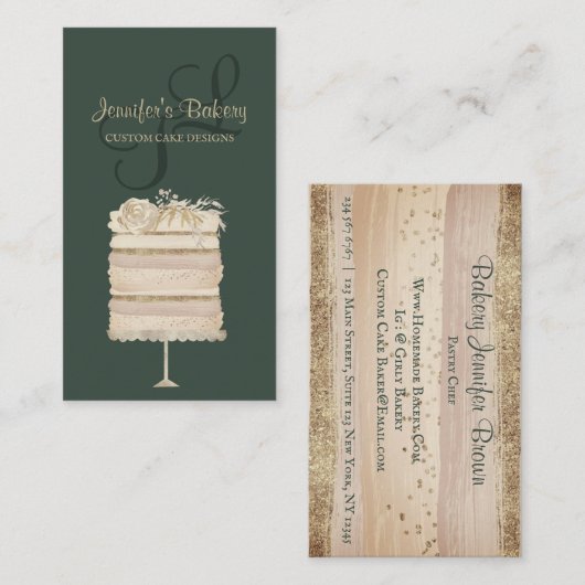 Cake Bakery Pastry Patisserie sage green elegant Visitekaartje (Voorkant / Achterkant)