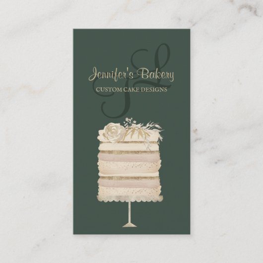 Cake Bakery Pastry Patisserie sage green elegant Visitekaartje (Voorkant)