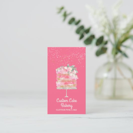 Cake Bakery Patisserie Pink Sparkle Elegant Visitekaartje (Staand voorkant)