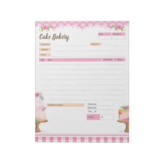 Cake Bakery Thema Bestelformulier en Factuur Notit Notitieblok (Linkerzijde)