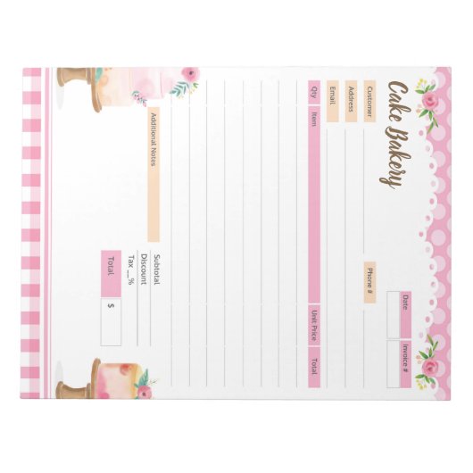 Cake Bakery Thema Bestelformulier en Factuur Notit Notitieblok (Voorkant)