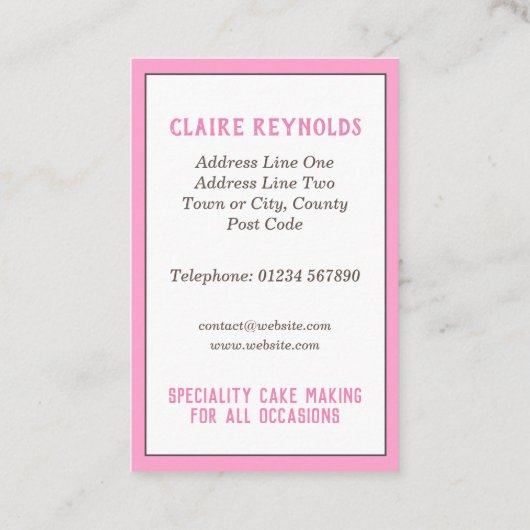 Cake Baking & Cake Maker Visitekaartje (Achterkant)