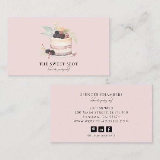 Cake Bakker Bakkerij Gebak Chef Catering Roze Visitekaartje (Voorkant / Achterkant)