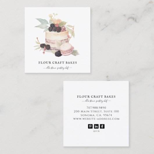 Cake Bakker Bakkerij Gebak Chef Catering Vierkante Visitekaartje (Voorkant / Achterkant)