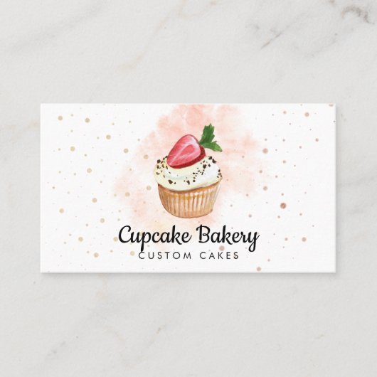 Cake Bakker Gebak Waterverf Aardbei Cupcake Visitekaartje (Voorkant)