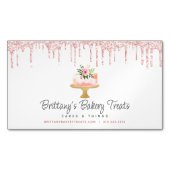 Cake Bakkerij Blush Roze Glitter Druppels banketba Magnetisch Visitekaartje (Voorkant)