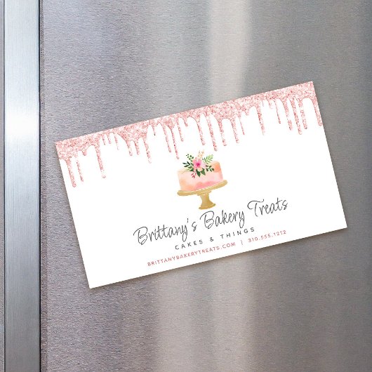 Cake Bakkerij Blush Roze Glitter Druppels banketba Magnetisch Visitekaartje