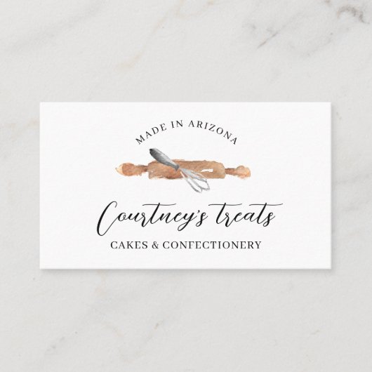 Cake Bakkerij Gebak Chef Waterverf Whisk Roze Visitekaartje (Voorkant)